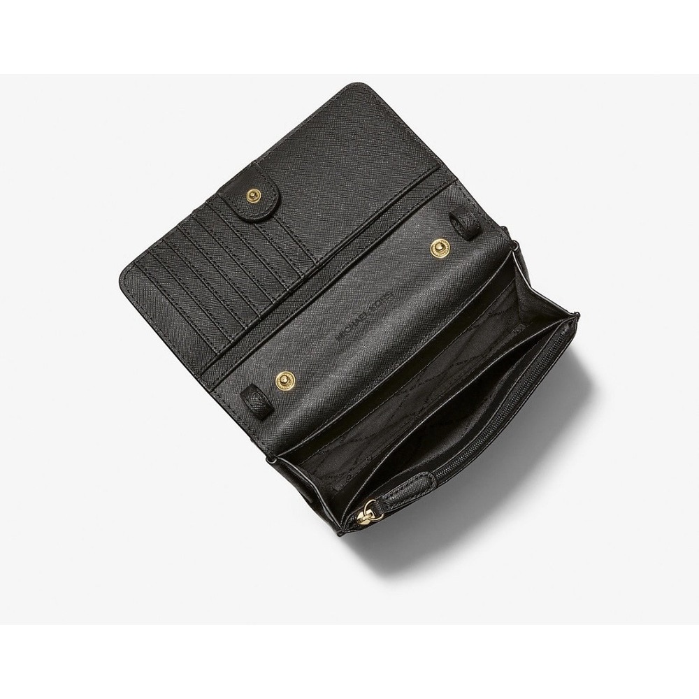 Michael Kors Jet Set Saffiano Leather Smartphone Crossbody Black Gold Timeless - Picture 2 of 10